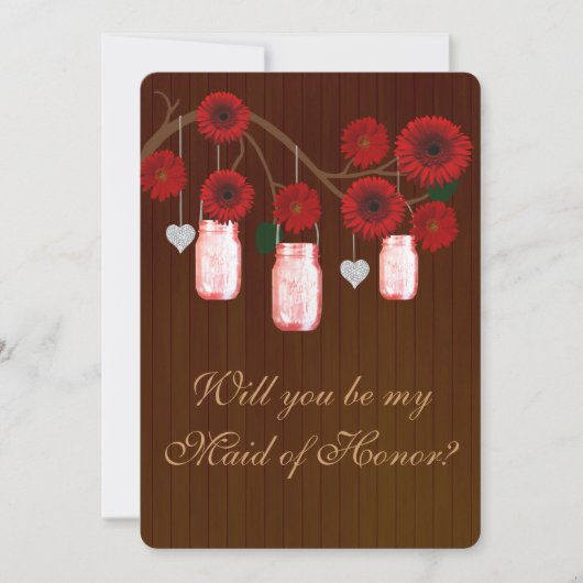 Country Rustic Red Mason Jars Trauzeugin Card Einladung (Vorderseite)