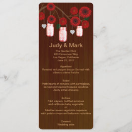 Country Rustic Red Mason Jars Wedding Menu Card Menükarte