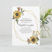Country Rustic Sonnenblume Floral Geometric Memori Einladung (Stehend Vorderseite)