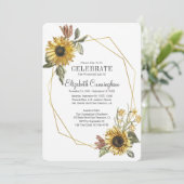 Country Rustic Sonnenblume Floral Geometric Memori Einladung (Stehend Vorderseite)