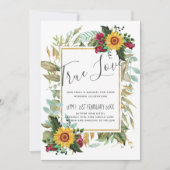 Country Rustic Sonnenblumen Burgund Rose Hochzeit (Vorderseite)