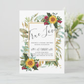 Country Rustic Sonnenblumen Burgund Rose Hochzeit (Stehend Vorderseite)