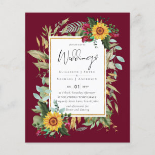 Country Rustic Sonnenblumen Burgund Rose Hochzeit Flyer