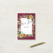 Country Rustic Sonnenblumen Burgund Rose Hochzeit Post-it Klebezettel (Auf Schreibtisch)