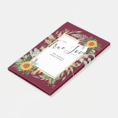 Country Rustic Sonnenblumen Burgund Rose Hochzeit Post-it Klebezettel (angewinkelt)