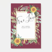 Country Rustic Sonnenblumen Burgund Rose Hochzeit Post-it Klebezettel (Vorderseite)