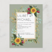 Country Rustic Sonnenblumen Burgund Rose Hochzeit Postkarte (Vorderseite)