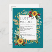 Country Rustic Sonnenblumen Burgund Rose Hochzeit Postkarte (Vorne/Hinten)