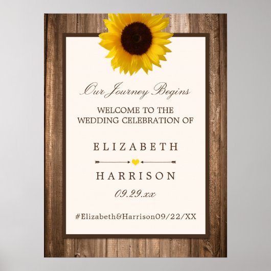 Country Rustic Sonnenblumen & Holz Hochzeit Willko Poster (Vorne)