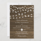 Country Rustic String Lights Wood Wedding Einladung (Vorderseite)