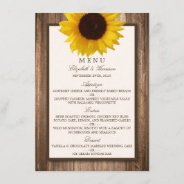 Country Rustic Sunflower & Brown Wood Wedding Menü Menükarte