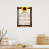 Country Rustic Sunflower & Brown Wood Wedding Poster (Küche)