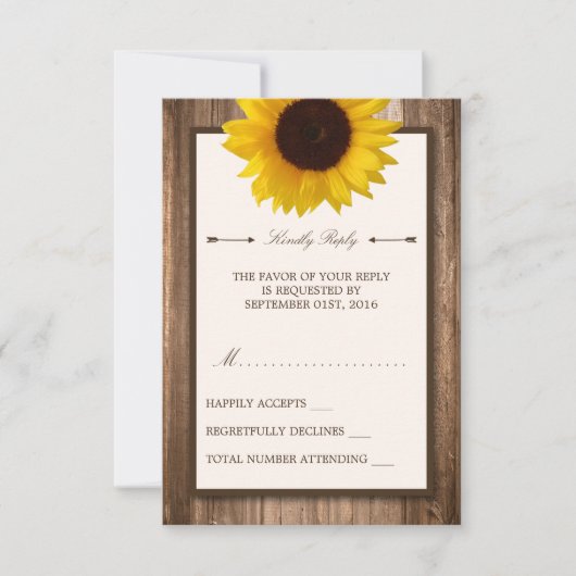 Country Rustic Sunflower & Brown Wood Wedding RSVP (Vorderseite)