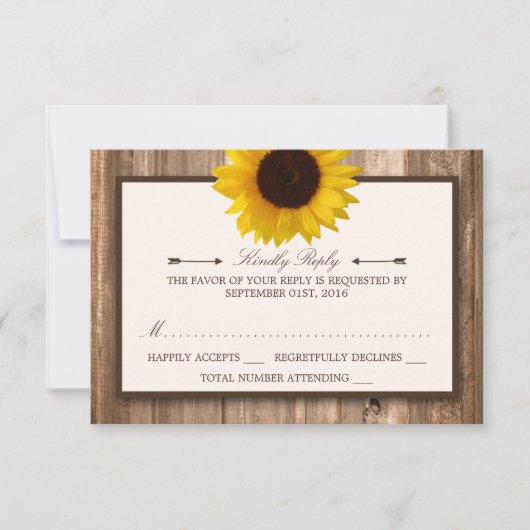 Country Rustic Sunflower & Brown Wood Wedding RSVP (Vorderseite)