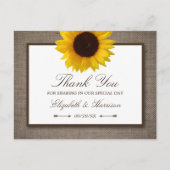 Country Rustic Sunflower & Burlap Vielen Dank Postkarte (Vorderseite)