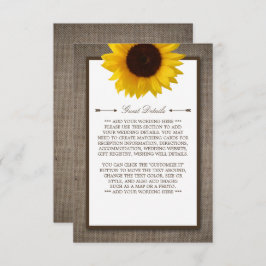 Country Rustic Sunflower & Burlap Wedding Detail Begleitkarte