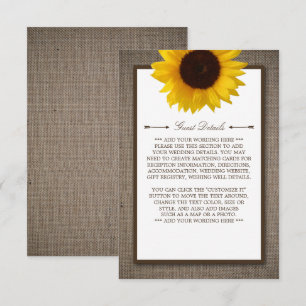 Country Rustic Sunflower & Burlap Wedding Detail Begleitkarte