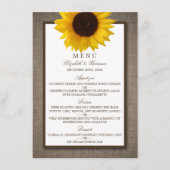 Country Rustic Sunflower & Burlap Wedding Menü Menükarte (Vorderseite)