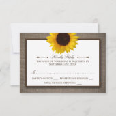 Country Rustic Sunflower & Burlap Wedding RSVP Karte (Vorderseite)