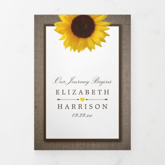 Country Rustic Sunflower & Burlap Wedding Suite Dreifach Gefaltete Einladung (Cover)