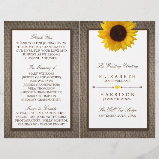 Country Rustic Sunflower & Burlap Wedge (Vorderseite)