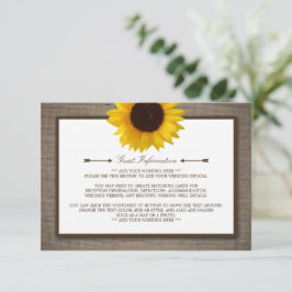 Country Rustic Sunflower & Burlap Wedge Begleitkarte