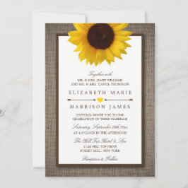Country Rustic Sunflower & Burlap Wedge Einladung