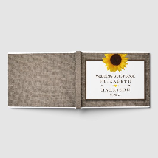 Country Rustic Sunflower & Burlap Wedge Gästebuch (Voll)