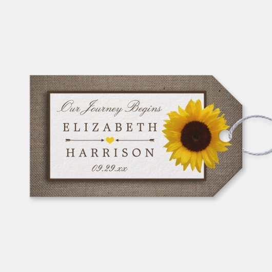 Country Rustic Sunflower & Burlap Wedge Geschenkanhänger (Vorderseite (Horizontal))