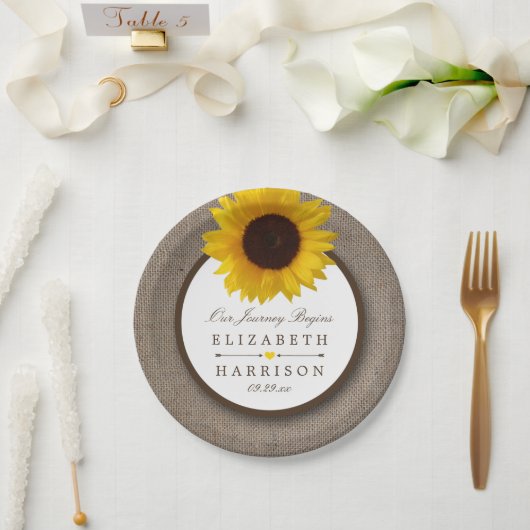 Country Rustic Sunflower & Burlap Wedge Pappteller (Hochzeit)