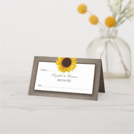 Country Rustic Sunflower & Burlap Wedge Platzkarte