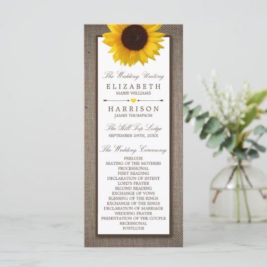 Country Rustic Sunflower & Burlap Wedge Programm (Stehend Vorderseite)