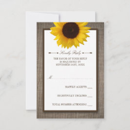 Country Rustic Sunflower & Burlap Wedge RSVP Karte