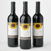 Country Rustic Sunflower & Burlap Wedge Weinetikett (Flaschen)