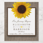 Country Rustic Sunflower & Burlap Wedge Weinetikett (Einzelnes Label)