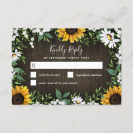 Country Rustic Sunflower Daisy Wedding RSVP Cards