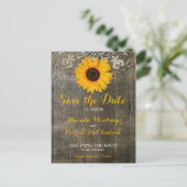 Country Rustic Sunflower Lace Rett Date Postcard Ankündigungspostkarte (Stehend Vorderseite)