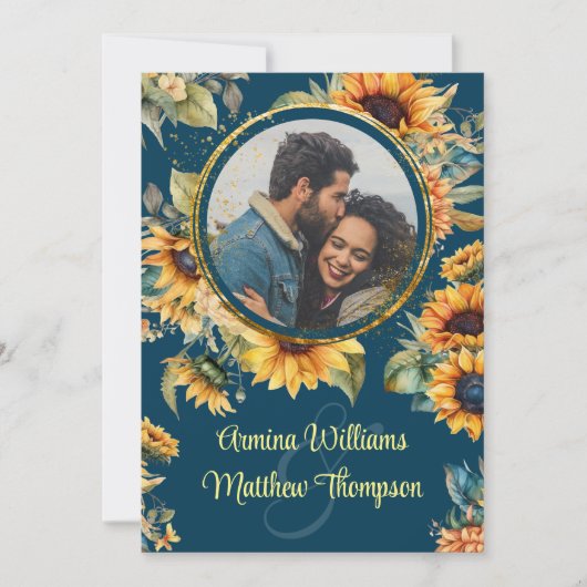 Country Rustic Sunflower Navy Blue Foto Einladung (Vorderseite)