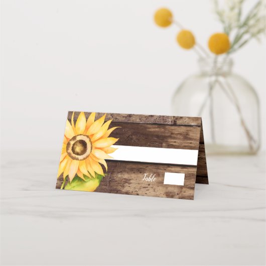 Country Rustic Sunflower Wedding Platzkarte (Vorderseite)