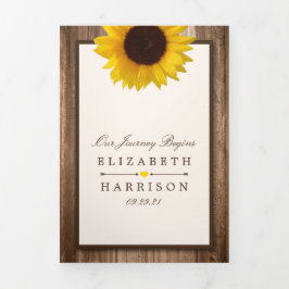 Country Rustic Sunflower & Wood Wedding Suite Dreifach Gefaltete Einladung