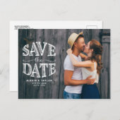 Country Rustic Typografy Foto Save the Date Ankündigungspostkarte (Vorne/Hinten)