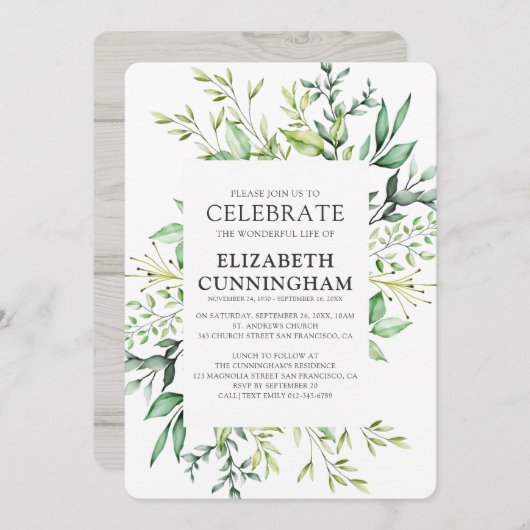 Country Rustic Watercolor Foliage Memorial Einladung (Vorne/Hinten)