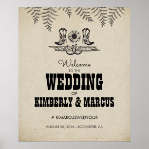 Country Rustic Western Hochzeit Willkommensschild  Poster