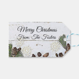 Country Rustic Wood and Pine Cones Gift Tag Geschenkanhänger