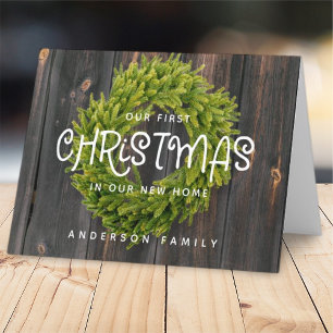 Country Rustic Wood Erster Weihnachtsfest Neue Zuh Feiertagskarte