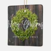 Country Rustic Wood frohe Weihnachtsgrüße Keramikornament (Links)