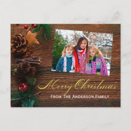 Country Rustic Wood Frohe Weihnachtszeit Foto Feiertagspostkarte