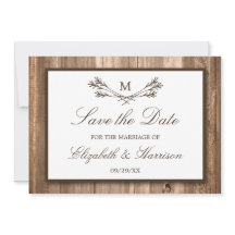 Country Rustic Wood Monogram Branch Save the Date