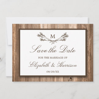 Country Rustic Wood Monogram Branch Save the Date