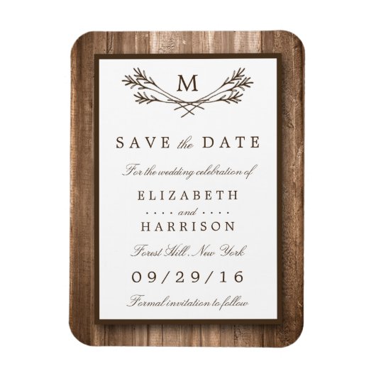 Country Rustic Wood Monogram Branch Save the Date Magnet (Vertikal)